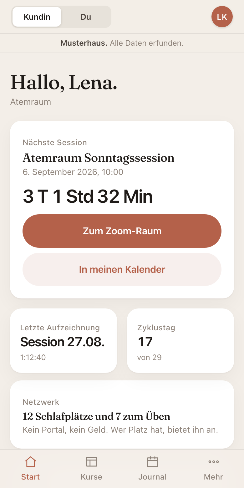 Startbildschirm des Musterhauses auf einem Telefon